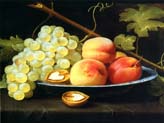 still life with peaches grapes and walnuts